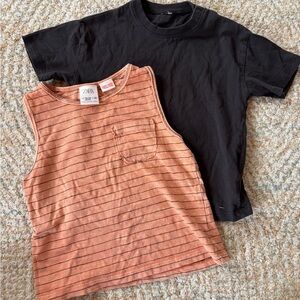Zara Kids Black Tee and Orange Striped Tank Set